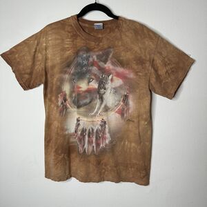 The Mountain Carol Cavalaris Wolves USA Dream Catcher Brown Tie Dye Tee Medium